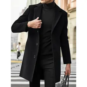 Classic Single-Breasted Trench Coat - 100% Polyester, Regular Fit, Casual Lapel - Business Casual Fall/Winter Outerwear