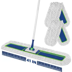 41" Commercial Dust Mop Large Push Broom Wide Industrial Heavy Duty Hardwood Dry Sweeping Mop with 2 Pads Long Handle for Janitor Indoor Warehouse Gym Cleaning