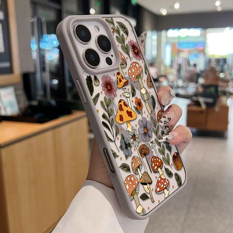 Mushroom & Wildflower Print Phone Case  Add A Touch Of Forest Charm & Playful Warmth To Your Daily Device Featuring Built-In Strong Magnet Ring Blending Smooth Macaron Texture With Secure Magsafe Compatibility For iPhone 17 16 15 14 13 12 11 X XS