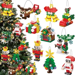 Valentine Day Gift Christmas Ornaments Building Blocks, 18 Pack Xmas Tree Ornaments Building Sets with Strings Hanging Decoration Toys for Kids Holiday Party Favors Gifts Stocking Stuffers