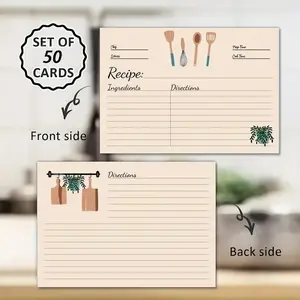 50 Sheets/writing Recipe Cards, Front Side, Back Side, Directions, Ideal for Cookbook & Recipe Box Organizing, Perfect for Menu Boards & Labels, Organize, Enhance Your Kitchen Organization