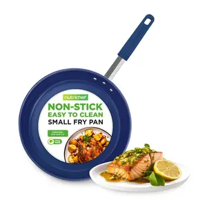 8" Nonstick Fry Pan | Ceramic Coating Skillet Frying Pan with Blue Silicone Handle - Safe for Gas, Electric, Induction Cooker, Ceramic & Counter Cooktops - Stylish Home Kitchenware