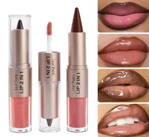Trendy Dual-Head Lip Liner & Gloss Combo, Matte Definition and Mirror-Shine Glossy Moisturizing Gloss, Long-Lasting Color Lock, Non-Stick-to-Cup Design, Lipgloss
