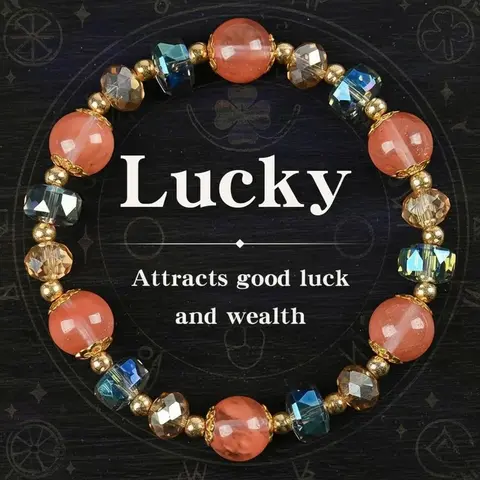 Lucky Colorblock Beaded Natural Stone Crystal Heavy Bracelet, Unisex Adults' Wealth Luck Fashion Jewelry with Heavy Beading, Protection Gift for Girlfriends
