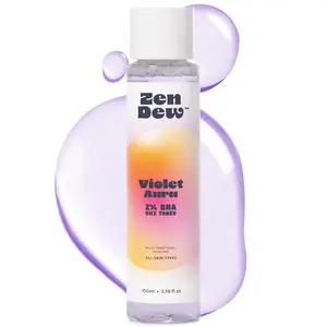 2% BHA Korean Skincare Toner - Zen Dew Violet Aura Salicylic Acid & Niacinamide Rice Toner for Clear Pores, Even Tone & Sensitive Skin Safe, Gentle Exfoliating Toner, 3.38 oz