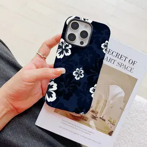 Luxury Blue Hibiscus Phone Case Suitable For iPhone 17 16 16E 15 14 13 12 11 Pro Max Air X XR XSMAX 8 7 Plus Anti-Shock Hard PC Double-layer Back Cover