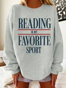Women's "Reading Is My Favorite Sport" Graphic Sweatshirt - Light Gray Oversized Crewneck