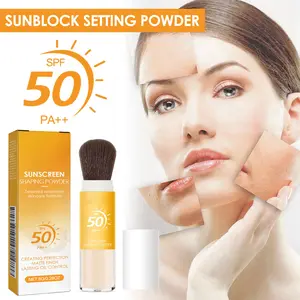 Cosmetic SunScreen Powder with Brush, Brush-On SPF 50 PA++Powder, Long Wear, Sun Protection, Oil Control, Natural Light Matte Finish,Waterproof, Sweatproof, Infused with Titanium Dioxide & Sodium Hyaluronate for Daily Makeup Concealer, Setting Po