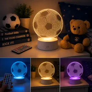 SoccerGlow 3D Optical Illusion LED Night Light - RGB 16 Color Changing Modes, Remote & Touch Control, Timer, USB Power, Adjustable Indoor Lighting for Boys, Perfect Calming Fun Bedroom Decor & Gift