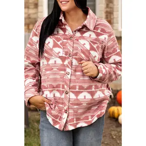 Plus Size Western Print Chest Pocket Shacket: AS SHOWN / Plus Size / 3X