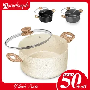 MICHELANGELO Stock Pot with Lid, Nonstick Soup Pot with Handle, Induction Cooking Pot White Granite, Non Stick Pot with Stay-cool Handle, 3 Color and 5/6/8/10 Quarts