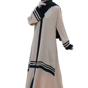 Beige striped Abaya with hijab jilbab Islamic modest dress Muslim prayer dress luxury abaya with hijab