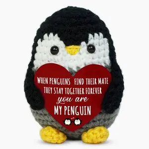 Anniversary I Love You Gifts for Men Women - Mini Handmade Positive Penguin Crochet with Message Card - Birthday Anniversary Wedding Gifts for Couple Him Her, Husband Wife Birthday Gift Ideas