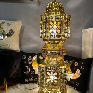 Large Ramadan lantern Decoration Colorful Durable Glass Light Bronze Religious Room Ornaments (40 inches)