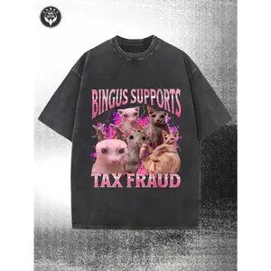 Vintage Washed  T-shirt Men Grey 230g Heavyweight Loose Fit Funny Sphynx Cat Graphic Print Casual Summer Top for Streetwear Party Outfits