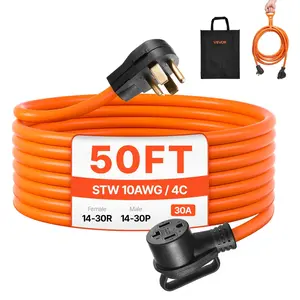 VEVOR 50 ft Dryer Extension Cord, 4-Prong NEMA 14-30P to 14-30R Dryer Cord, 125V/250V, STW 10AWG/4C, 30A, Pure Copper Wire Cable with Black Non-woven Bag and PVC Cable Tie, for Outdoor & Indoor Use