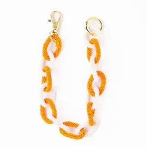 Game Day Beaded Bag Chain Orange + White