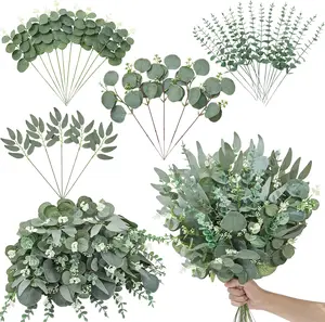 35pcs Artificial Mixed Eucalyptus Stems Leaves Bulk, 4Kinds Fake Greenery Silver Dollar Eucalyptus Leaves Picks,Faux Greenry Stems Sprays for DIY Bouquets Floral Arrangement Home Decor