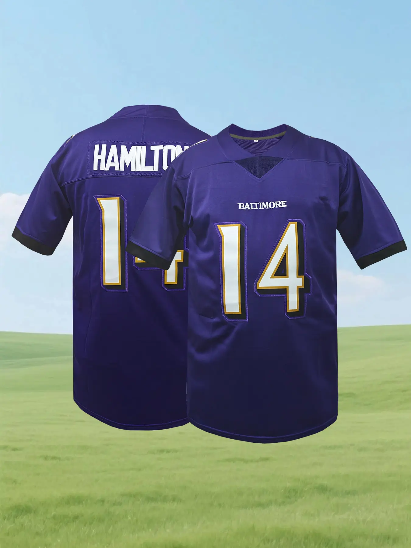 Men's Baltimore -Inspired Rugby Jersey #14 - Breathable Embroidered Lettering & Number, Loose-Fit All-Season Sports Top for Training, Casual Wear & Outdoor Activities