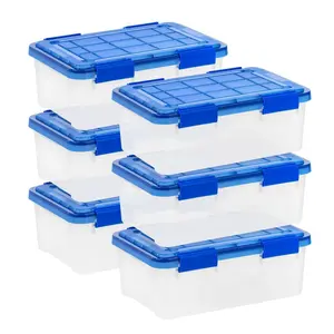 IRIS 16qt 6pk WeatherPro Plastic Storage Bin: Stackable, Lidded, Transparent, Portable, Under Bed Storage, Built-In Handles