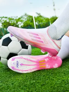 Unisex Gradient High-Top Soccer Shoes, Football Cleats, Breathable Knit Upper, Anti-Twist Midsole, Transparent Long Nails, Ideal for Matches & Training