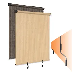 HOMEDEMO Outdoor Roller Shades for Patio, 8'W x 6' H(WxH) Beige Roll up Shade for Outside，Sun Roller Shade Cloth Roll Blinds Cordless Waterproof for Porch Gazebo Pergola Balcony Backyard