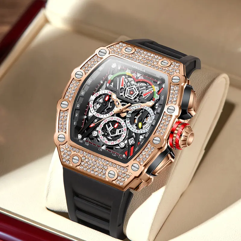 Mens Iced Out Multifunction Watch | Hip Hop Bling & Business Casual Style | Crystal Dial with Comfort Fit Silicone Strap | Quartz Movement for Parties, Office, Daily Wear | #1 Gift for Students, Professionals & Trendsetters