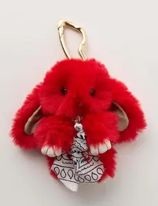 Fluffy Rabbit Bag Charm - Stylish Luggage, Bag Accessory