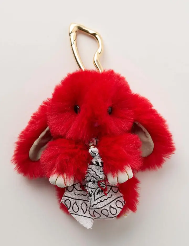Fluffy Synthetic Rabbit Charm - Carabiner Clip, Bandana Tie, 50% Zinc Bag Hook Charms & Twillies for Luggage Accessories, Rabbit Motif