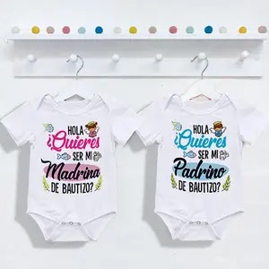 Would You Be My Godmother & Godfather Print Baby Bodysuits – Infant Baptism Outfits for Asking Madrina y Padrino, Summer Short-Sleeve Jumpsuits