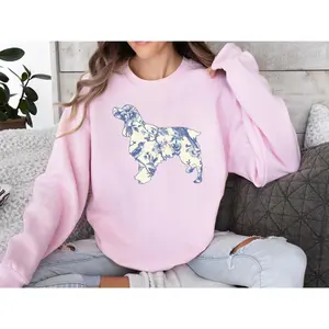 English Springer Spaniel Blue Toile de Jouy T-Shirt / Sweatshirt / Hoodie, Floral Dog Mom , Wildflower Cottagecore Shirt, Dog Lover Cotton Fabric