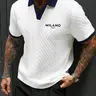 Men's Letter Print Knitted Summer Polo Shirt, Fitted Polo Shirts, Collared Polo, Printed Polo Tops, Slim-Fitting Short Sleeve, Business Casual Top, High-End Texture Contrast Collar, Stylish T-Shirt, Menswear