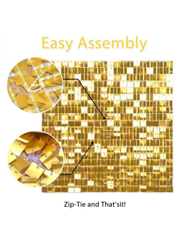 24/30/36/49pcs Large Shimmer Wall Backdrop Gold Square Glitter Panels DIY Wedding Anniversary Birthday Party Backdrop Decoration Photo Props Led Banners with Sequins and Ornaments