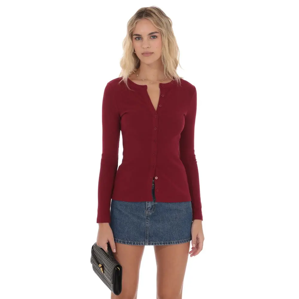 Ribbed Long Sleeve Top in Maroon