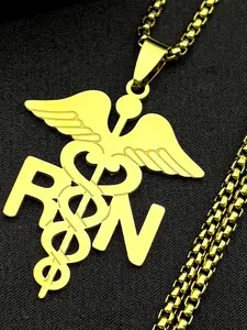 Caduceus Medical Symbol Necklace For Men Women Stainless Steel RN Keduxia Angel Wings Nurse's Day Graduation Chain Gift Engraved Necklace
