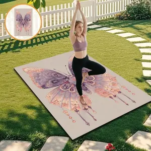 Professional Yoga Mat Vintage Butterfly Pattern, Non-Slip Shock Absorbing Natural Rubber Fitness Pad, Wide Long Thick Exercise Mat