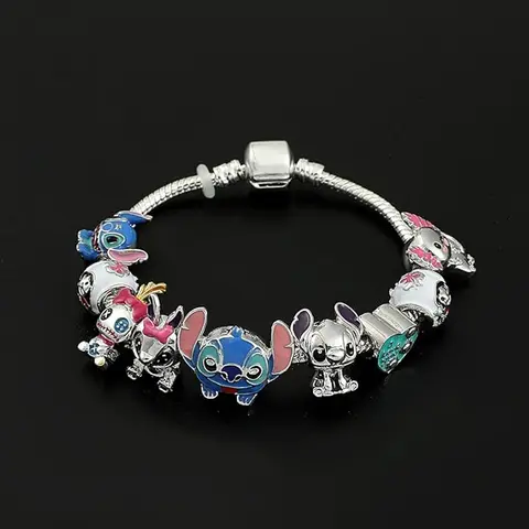 Disney Stitch Charm Bracelet - Snake Chain Female Jewelry, Suitable for Casual, School Wear, Birthday & Holiday Occasions