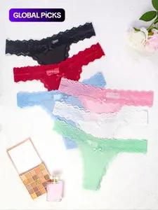 Women's 6pcs Bow Decor Sheer Lace Panty, Soft Stretch Breathable Comfortable Lace Trim Knickers For Daily Wear, Women's Underwear Bottoms For All Seasons