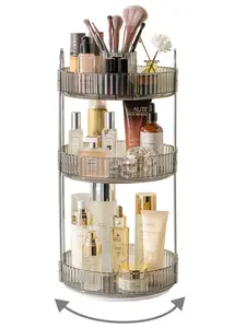 3-Tier Silver Rotating Organizer, 360° Rotation Vanity Countertop Storage for Makeup, Skincare & Bathroom Essentials, Home Organization Solution