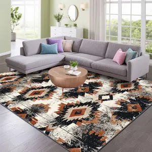 Velvet + Soft and Comfortable Ethnic Retro Geometric Art Texture Pattern Printed Carpet, Home Decoration Carpet, Home Decorative Rugs, Living Room Large Carpet Sofa Cushion Door Mat Coffee Table Mat Bedroom Carpet Bedside Mat