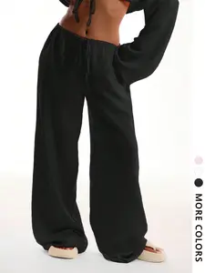 Women's Linen Pants with Front Tie Belt, Elegant Beachwear for Spring & Summer, Casual Fashion for Travel & Camping
