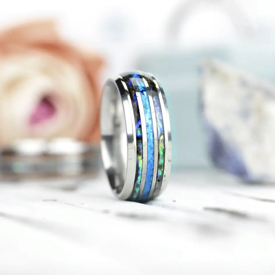 Ocean Breeze Ring Blue Opal and Abalone Shell