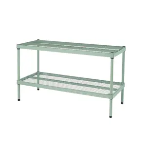 Design Ideas MeshWorks 2 Tier Full Size Metal Storage Shelving Unit, Sage Green Organiser Rack
