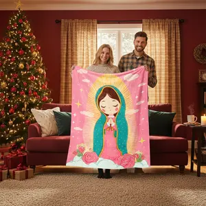 Anime Virgin Mary & Our Lady Guadalupe Design Soft Flannel Throw Blanket Soft Funny Throw Blanket Cozy Lightweight Plush Portable Cover Blanket For Sofa,Warm Gift For Birthday,Christmas,Multiple Blankets