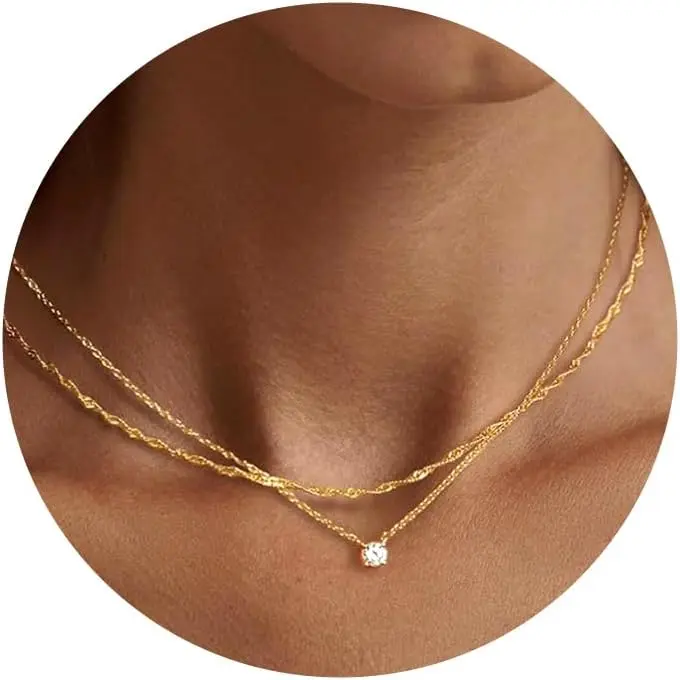 Dainty Solitaire Pendant Necklace for Women, Gold Plated with AAAA+ Cubic Zirconia Stone, Adjustable and Hypoallergenic Aesthetic Jewelry, Gold Aesthetic, Aaa+ Cubic Zirco, Female, Accessory Goals, Casual