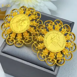 Turkish Coin Stud Earrings For Women 24k Gold Plated Ear Nail Dubai Arab Trendy Daily Jewelry Wedding Party Banquet Gifts