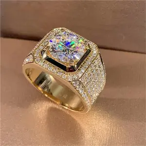 GlimmerTHellogirl Ultimate Luxury: 14K Gold Men's 2CT Moissanite Ring – Power, Prestige & Perfection!v