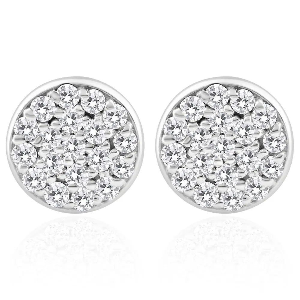 3/8 Ct EX3 Lab Grown Diamond Pave Studs Womens Earrings Lab Grown 14k White Gold 8mm