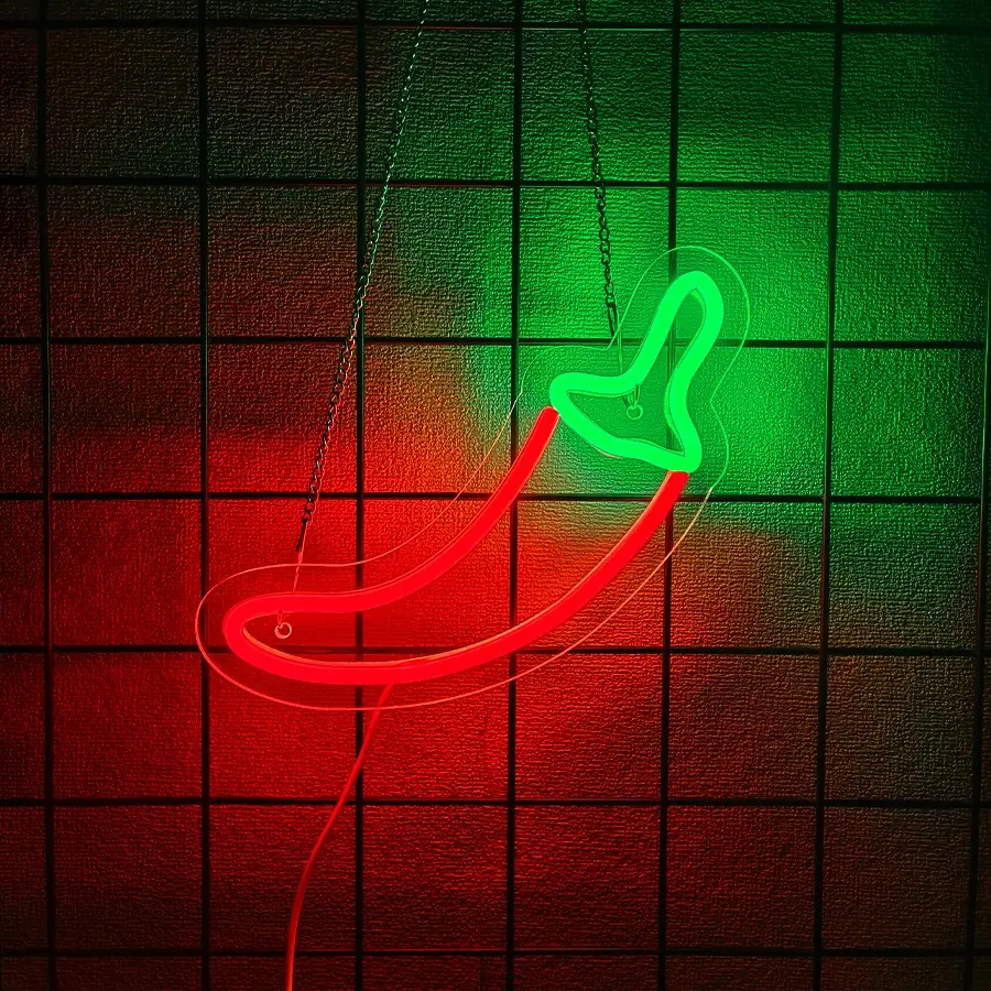 Chili Peppers Neon Signs Red Green Foods Led Sign for Mexican Spicy Restaurant Taco Shop Decoration Chili Neon Lights for BBQ Party Chili Contest Tasting Party Decor