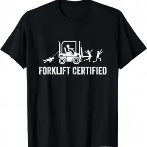 Men’s Stylish Casual Round Neck Shortsleeve Tshirt - Forklift Certified Operator Graphic Tee with Chicken Print, Lightweight  Menswear Shirt, Plain Summer Outdoor Top
